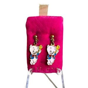 Vintage NOS Looney Tunes Porky Pig 14k GF Post Earrings